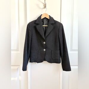 Oppio Made in Italy Fringed Tweed Blazer – Black – Size 42 (M)